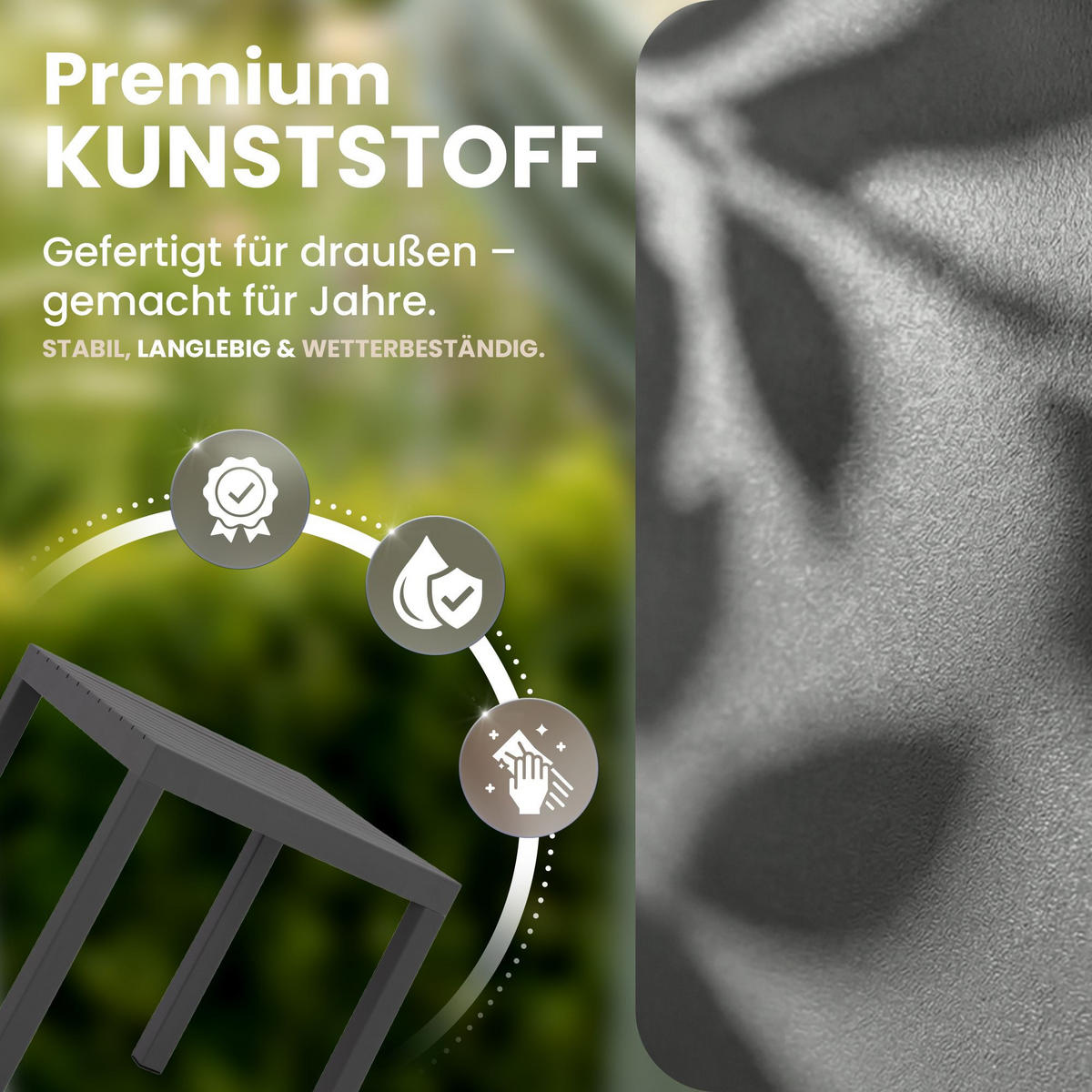 GARTENTISCH eckig 73/73/75 cm Kunststoff Anthrazit - Anthrazit, Kunststoff (73/73/75cm) - CLP