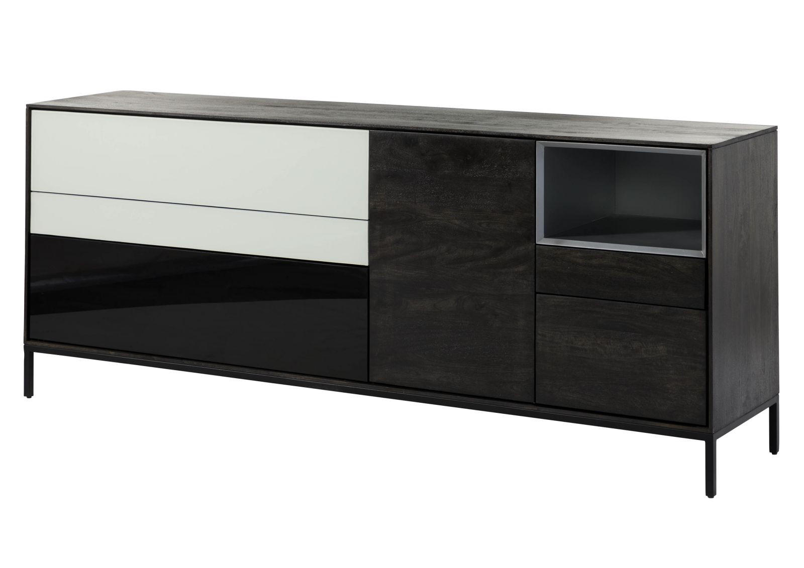 SIDEBOARD Mango 200x45x85 dunkelgrau geölt CHICAGO #205 - Grau, Holz (200/85/45cm) - Massivmoebel24