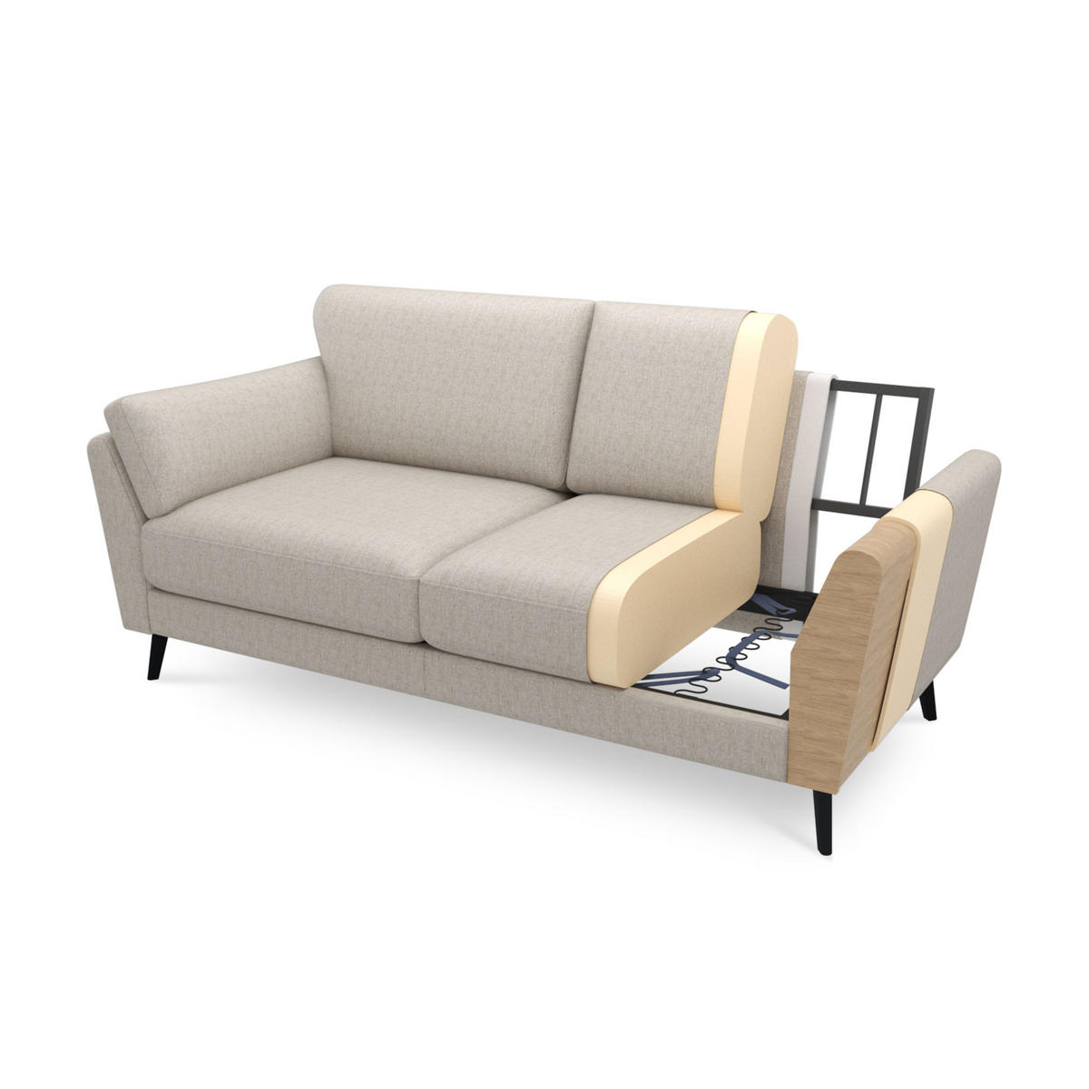 2-SITZER-SOFA Maja Skandinavisches aus beigem Stoff - Beige/Dunkelbraun, Holz/Holzwerkstoff (195/86/80cm) - Sicaan
