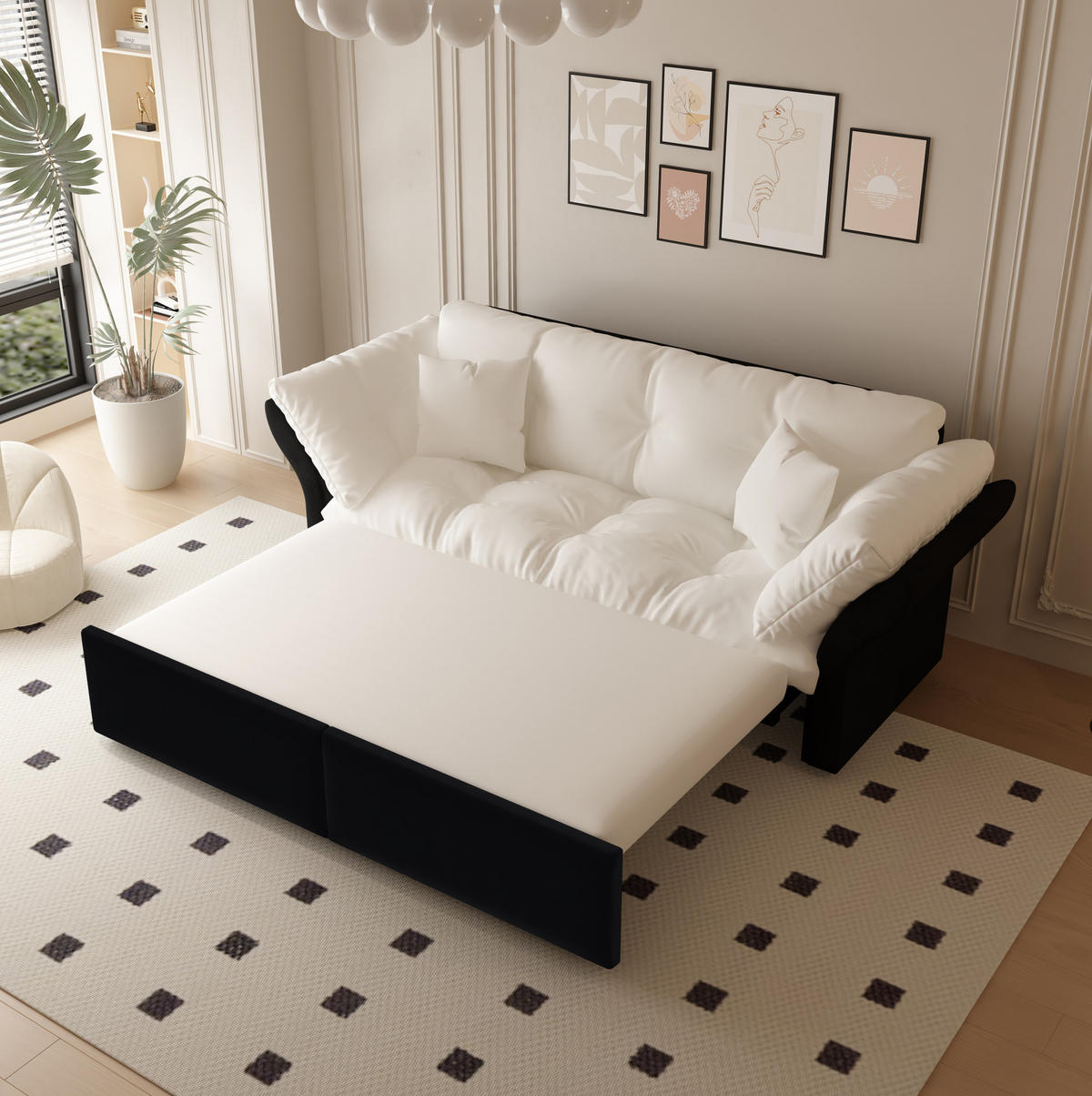SCHLAFSOFA 3-in-1 ausziehbar 190 x 85 x 91 cm Velours Beige - Beige, Metall (85/91/190cm) - Meubliv