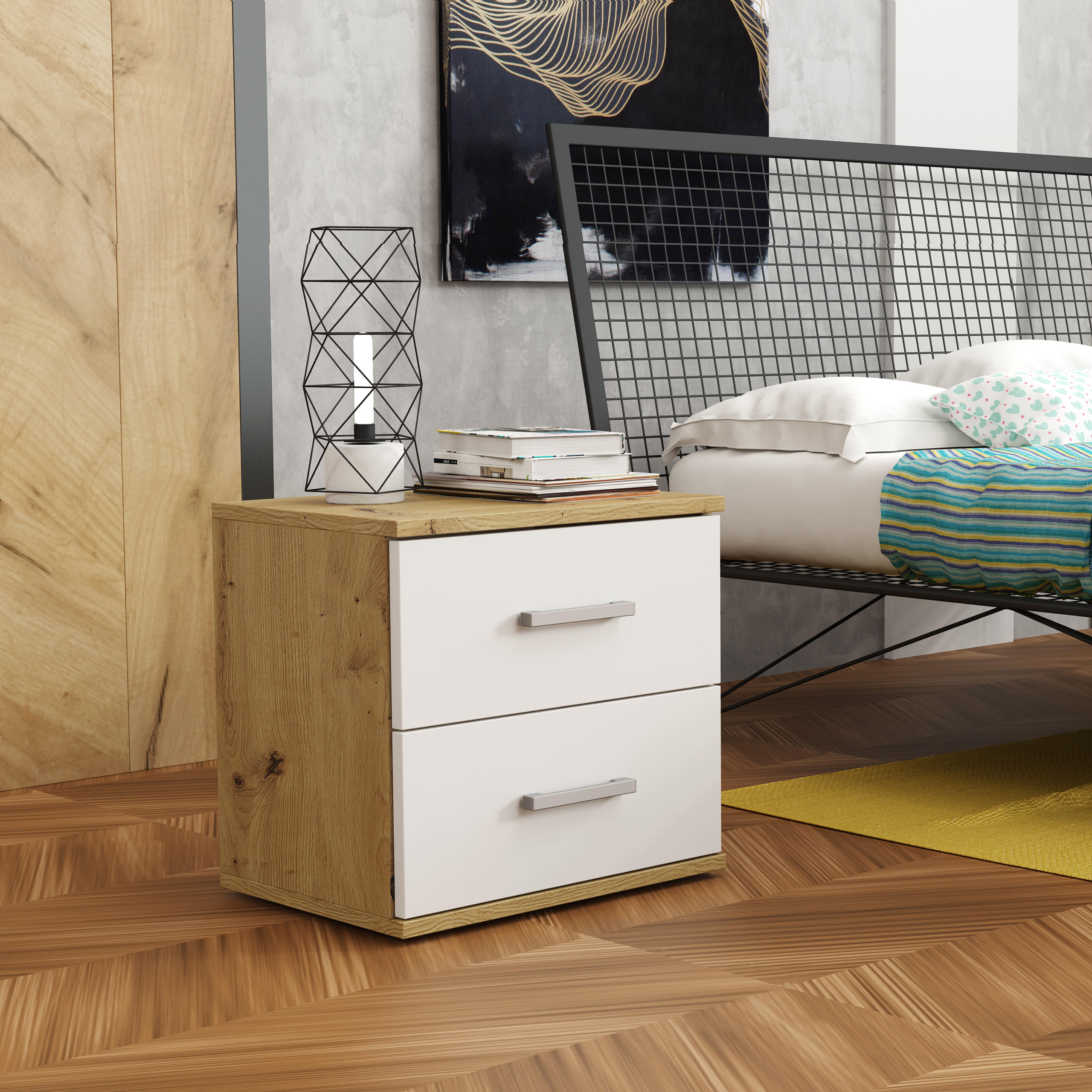 NACHTTISCH NOCTA 48/50/35 cm Weiß - Eiche Artisan/Weiß, Holzwerkstoff (48/50/35cm) - MASSENO