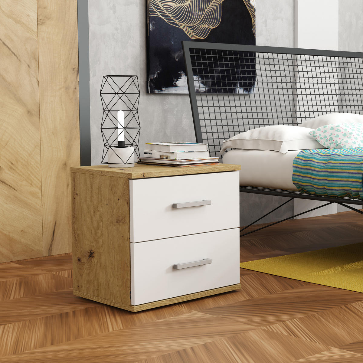 NACHTTISCH NOCTA 48/50/35 cm Weiß - Eiche Artisan/Weiß, Holzwerkstoff (48/50/35cm) - MASSENO