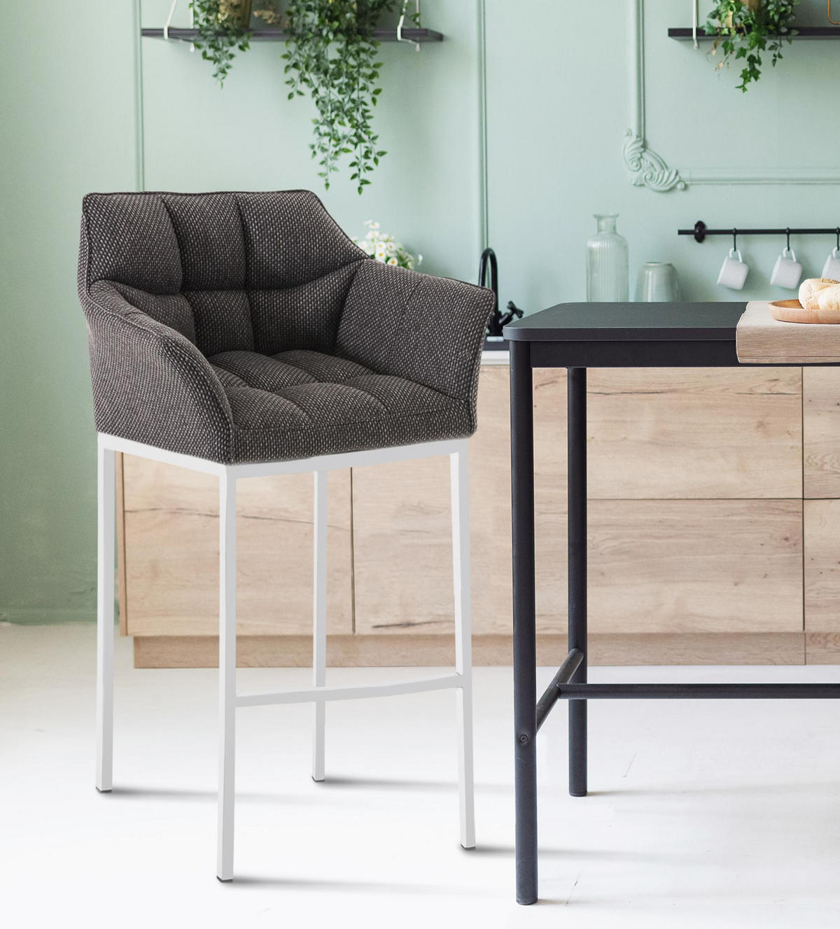 BARHOCKER Stoff Titangrau - Graubraun/Weiß, Textil/Metall (64/110/48cm) - CLP
