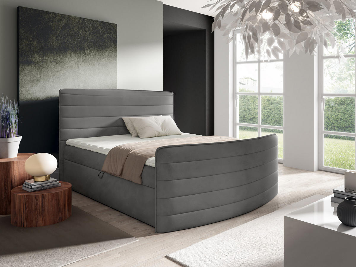 BOXBETT 120 x 200 cm mit Bonell-Federkernmatratze H3 - Grau - CLEO - Grau, Textil (120/200cm) - AN-Moebel 4u