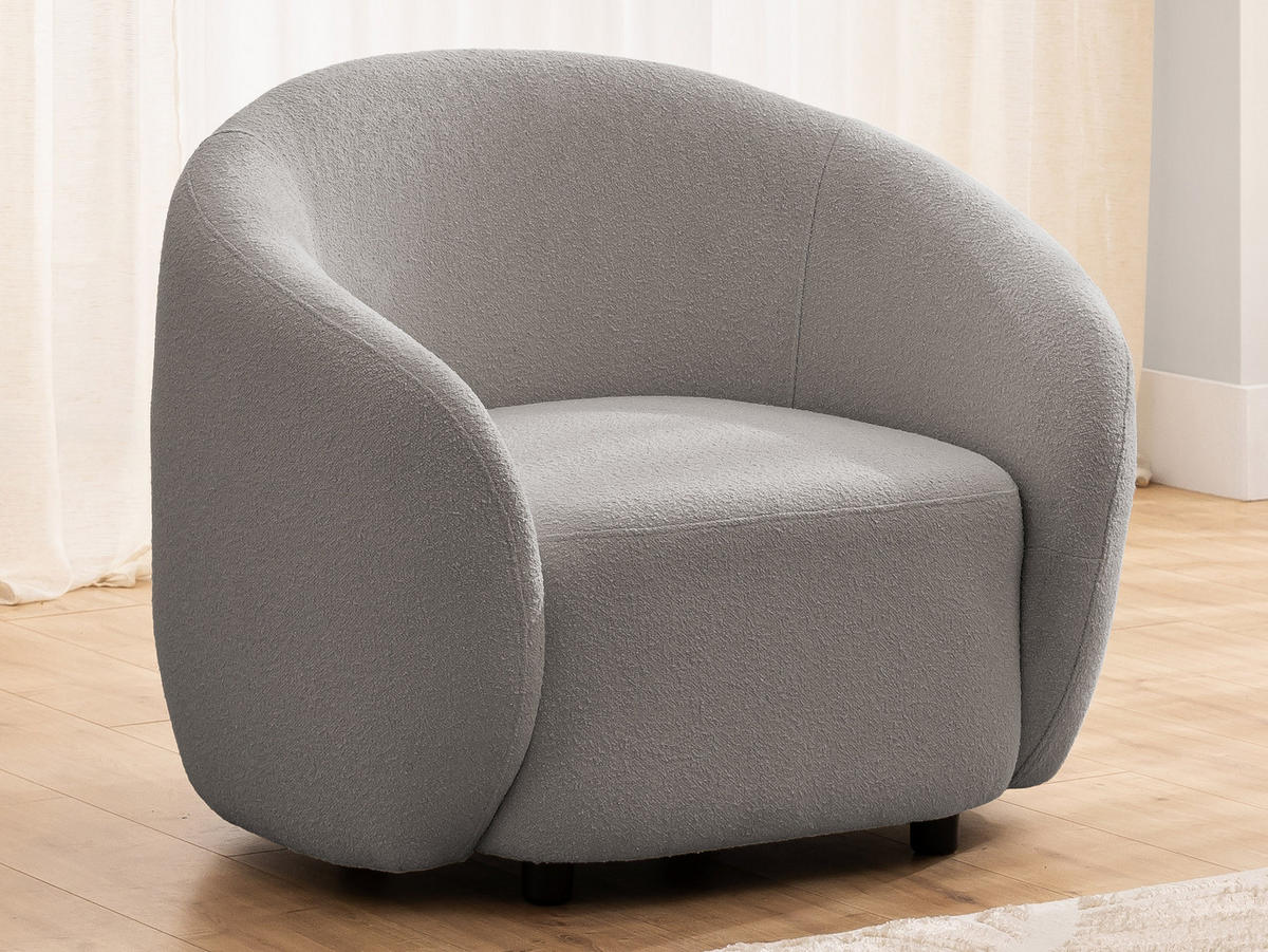 SESSEL Roundi Grau Bouclé - Schwarz/Grau, Holz/Kunststoff (90/76/80cm) - S-Style Möbel