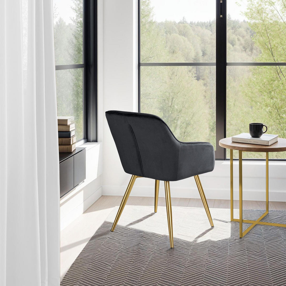 ESSZIMMERSTUHL 2er Set Marilyn 58 x 62 x 82 cm schwarz/gold - Goldfarben/Schwarz, Textil (58/82/62cm) - tectake
