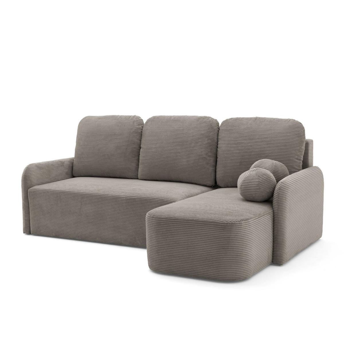 ECKSOFA CASPER L Rechts mit Schlaffunktion 132x198 Cord Hellbraun - Hellbraun/Schwarz, Holz/Kunststoff (145/217cm) - NACANAPA