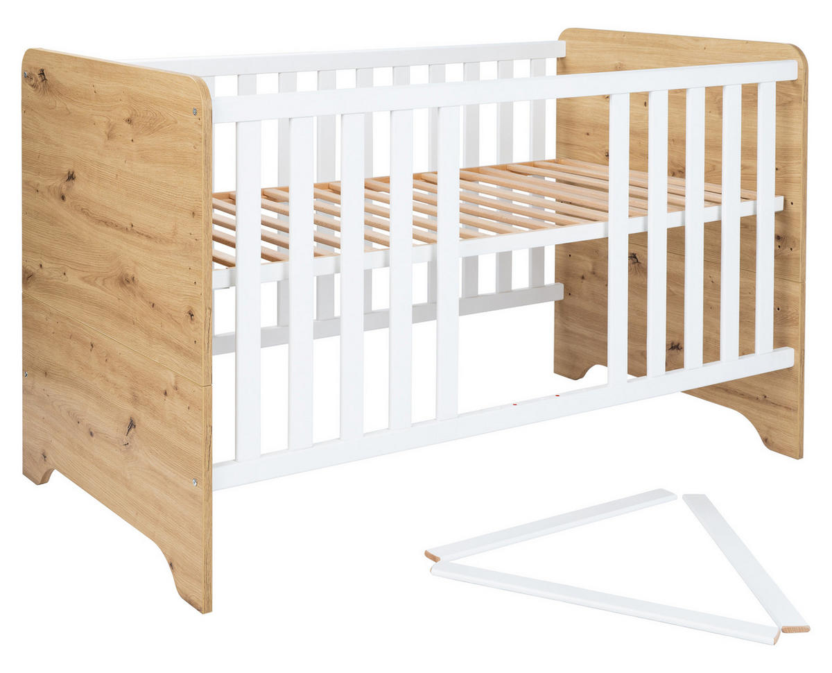 BABYBETT Marlon 70 x 140 cm Artisan Oak Kreideweiß - Weiß/Eiche Artisan, Holzwerkstoff (70/140cm) - arthur berndt