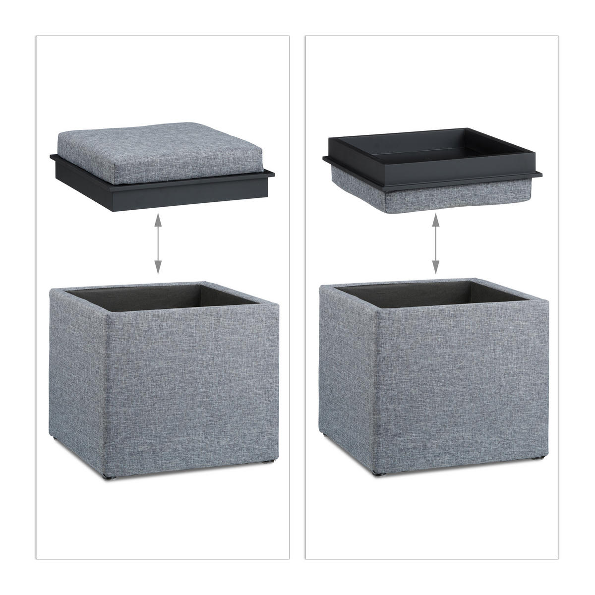 SITZHOCKER Dunkelgrau mit Stauraum 42x40,5 cm - Anthrazit, Holzwerkstoff/Textil (40.5/42/40.5cm) - Relaxdays