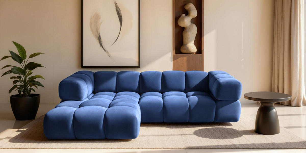 ECKSOFA L-Form Averro, stoff Bluvel, Tintenblau, Links - Blau, Holz (280/150cm) - Kaiser Möbel