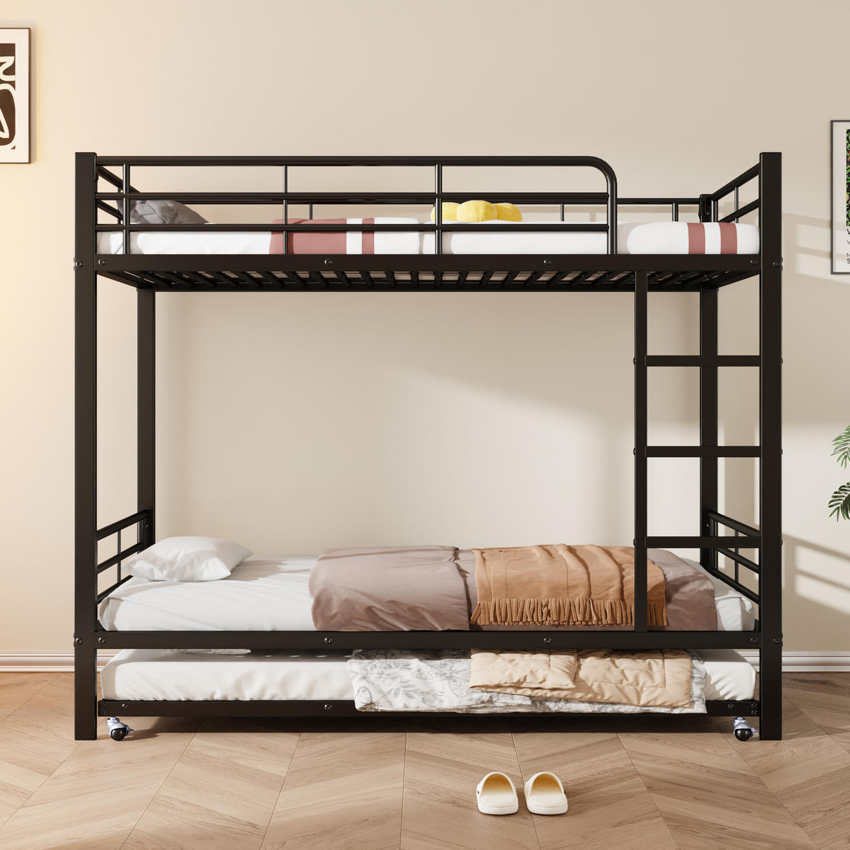 ETAGENBETT 90/200 cm und 90/190 cm schwarz aus Metall mit Ausziehbett - Schwarz, Metall (90/190cm) - OKWISH