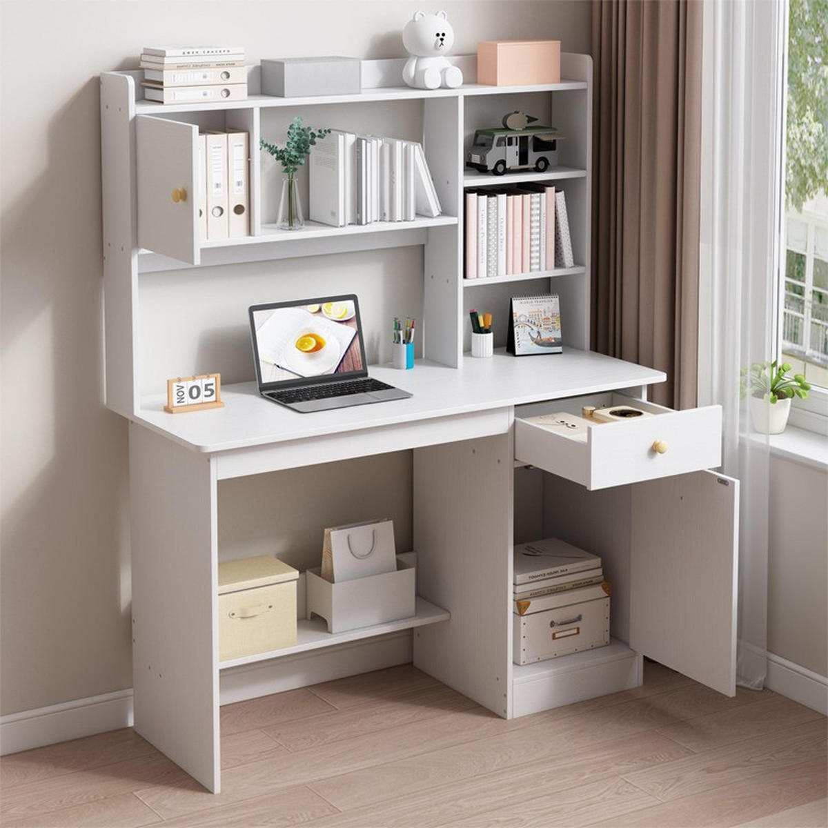 SCHREIBTISCH, weiß 120x45x146cm - Weiß, Holzwerkstoff (45/120/146cm)