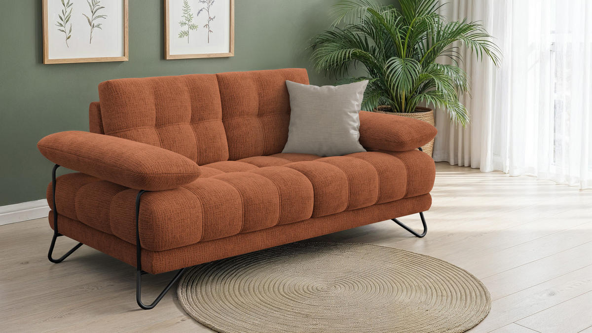 SOFA BUBBARA 2-Sitzer, rostrot - Schwarz/Orange, Holz/Textil (185/87/96cm) - Courtois Laville