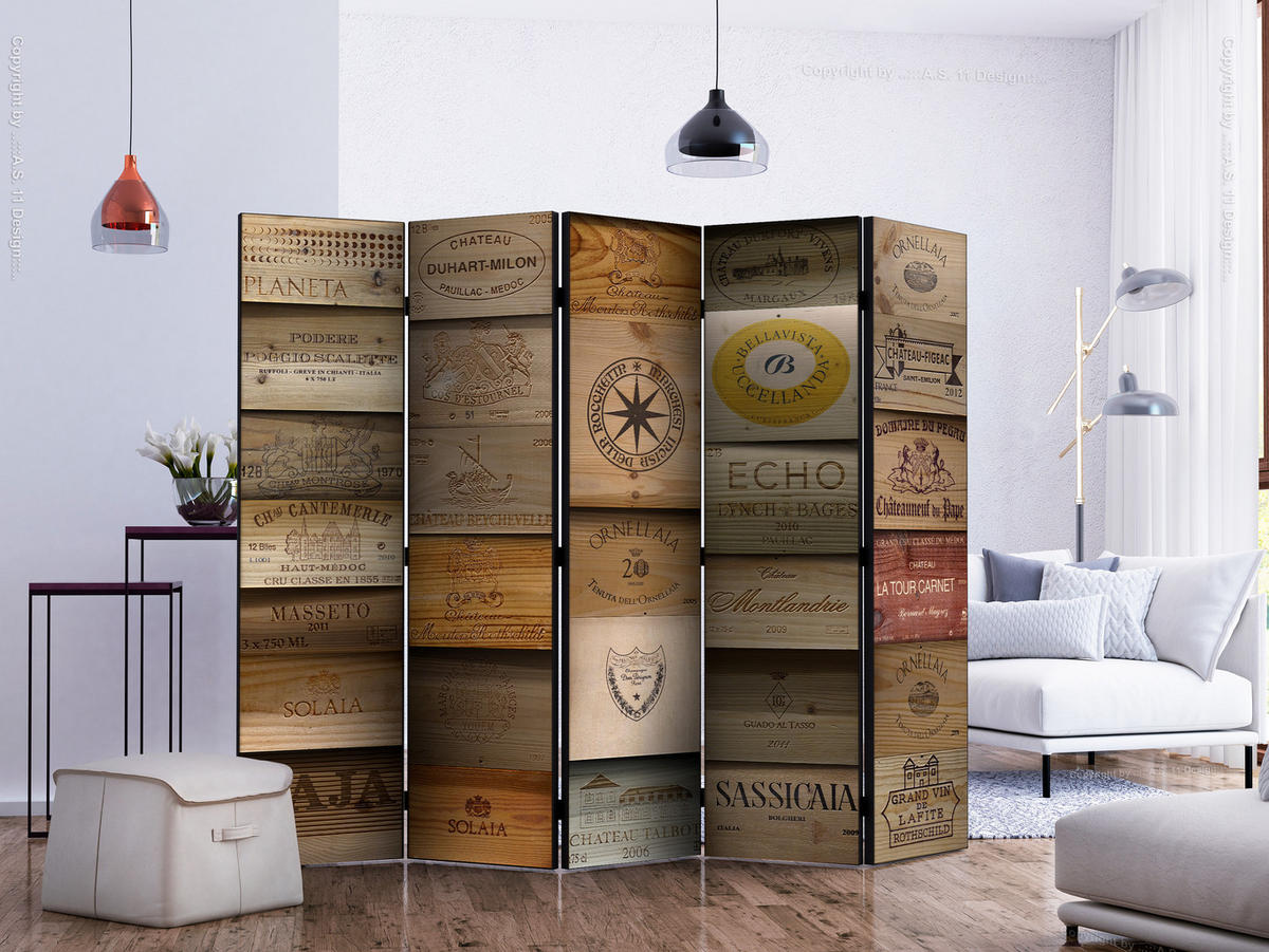 PARAVENT Einseitig Bedruckter 5-tlg 225x172 cm Holzschilder-Optik - Braun, Holz/Textil (225/172/3cm) - Muralo