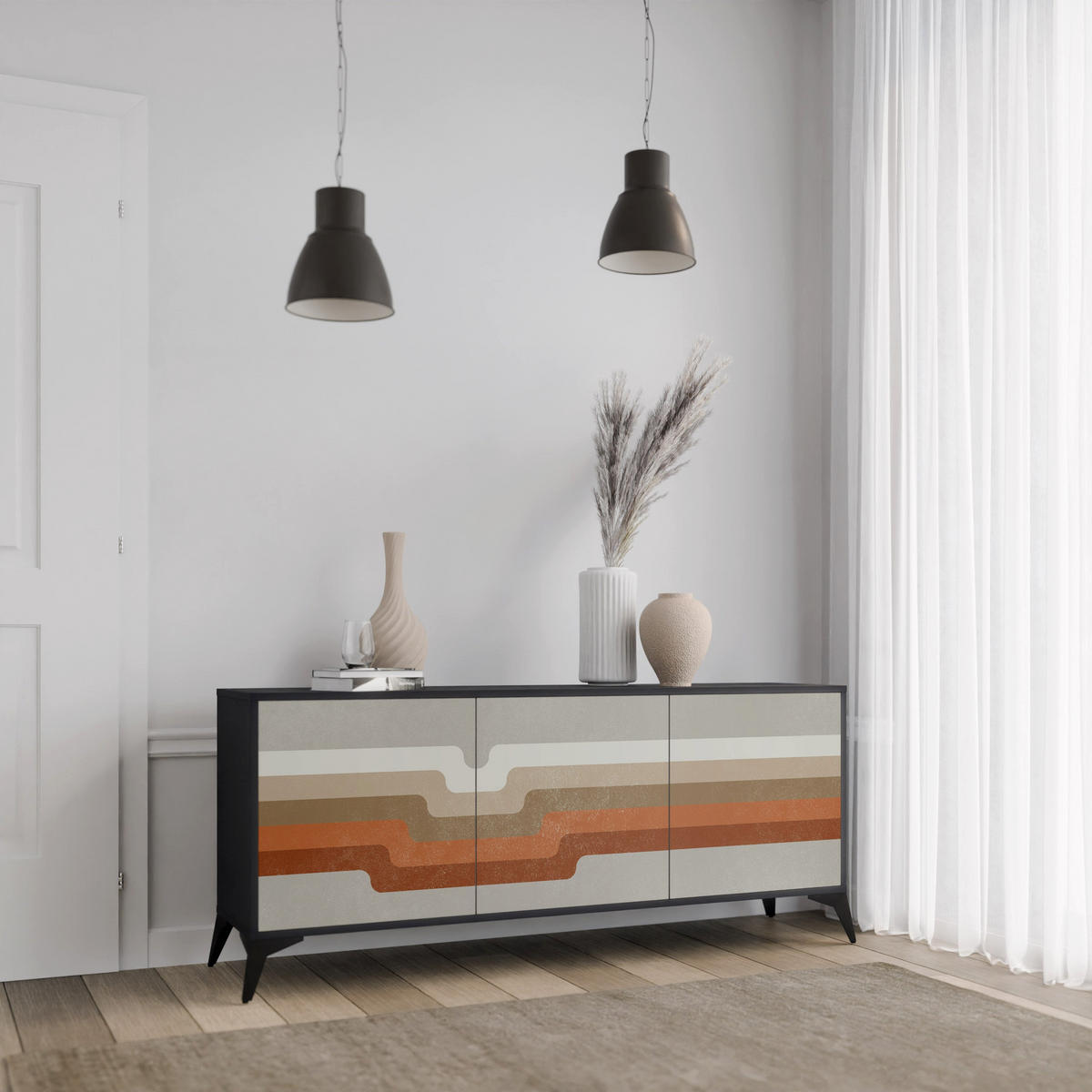 SIDEBOARD PECULIAR TRAIL, Eicheneffekt, 164,5x42x77,5 cm, 3 Türen - Eichefarben/Buchefarben, Holzwerkstoff/Buchenholz (164.5/77.5/42cm) - SpaceRebels