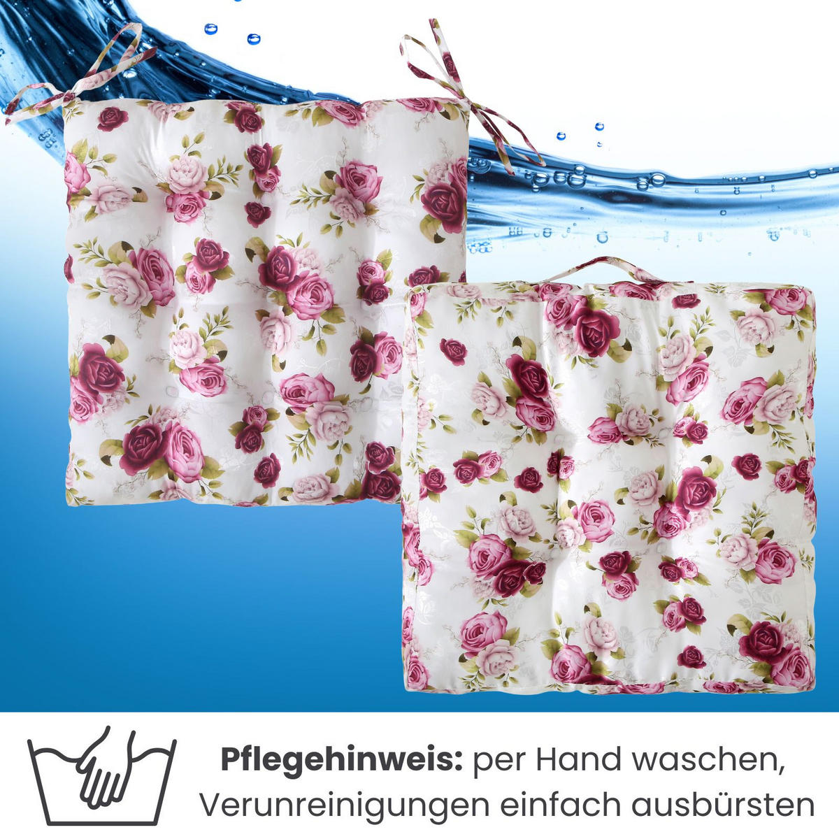 SITZKISSEN 2er Set Rosen 40/40 cm Landhaus-Stil mit Steppung - Pink, Textil (40/40/4cm) - wometo
