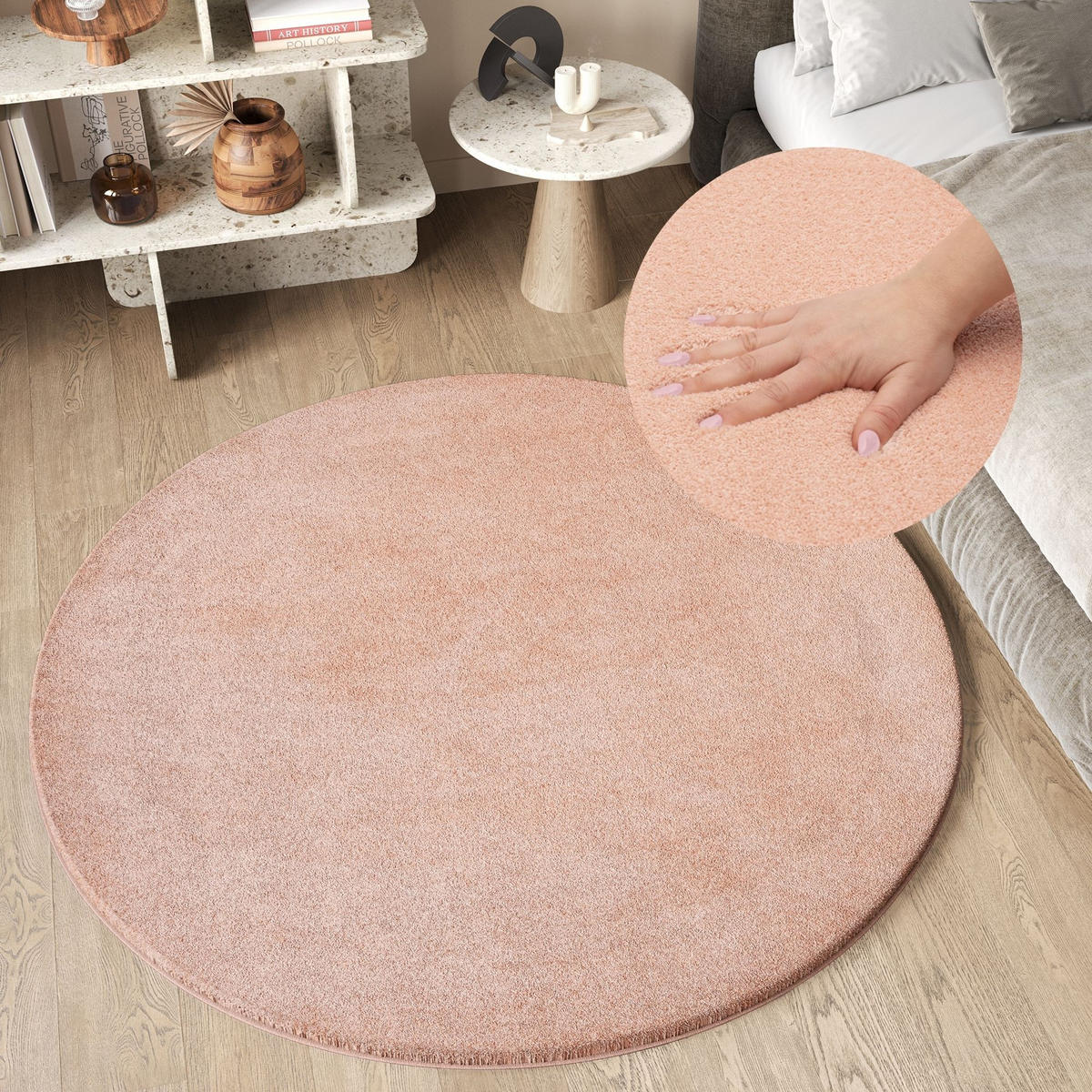 TEPPICH CUDDLE ROUND Lachs 160/160 cm - Orange, Kunststoff (160/160cm) - Tapiso