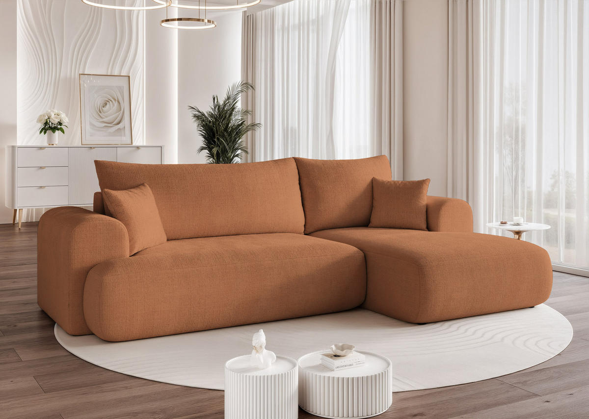 ECKSOFA BLOOM mit Schlaffunktion und Bettkasten Orange - Orange, Holzwerkstoff/Kunststoff (263/150cm) - Idohome