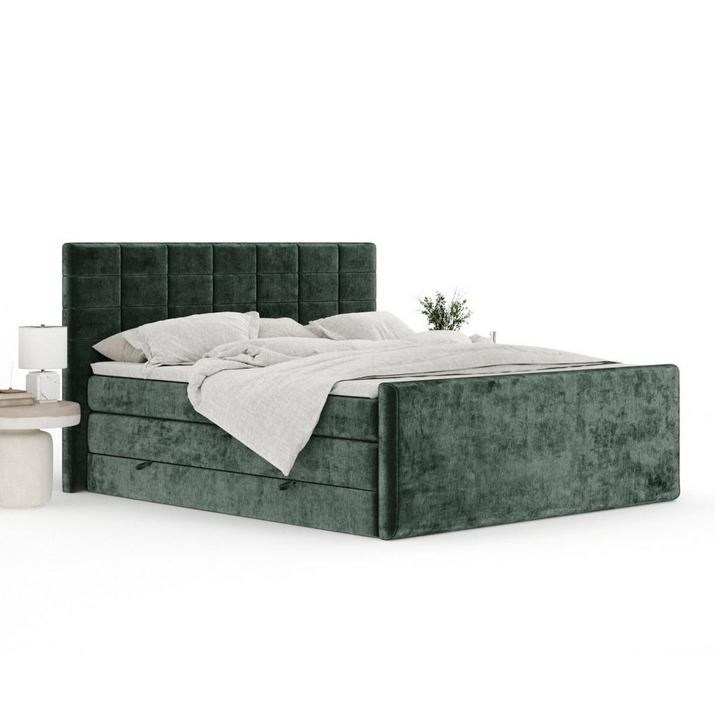 Thumbnail - Maison de Reve Boxspringbett, Grün, Textil, Buche, Kiefer, H3 + H4, 7-Zonen, Höhe ca. 40 cm, 160x200 cm, Handmade in Eur...