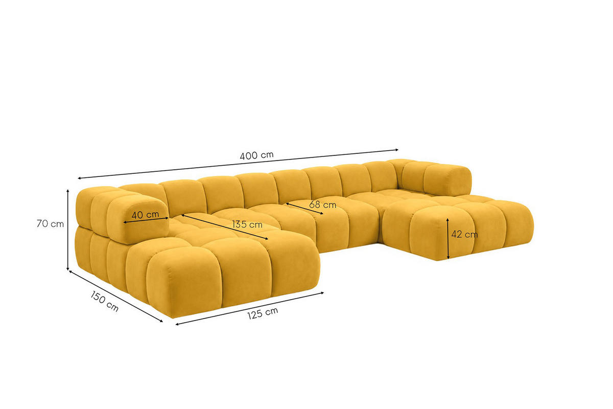 ROHOVÁ SEDAČKA ve tvaru U, velurová tkanina Bluvel, Zlatá, Averro U XL - zlatá, dřevo (400/70/150cm) - Kaiser Möbel