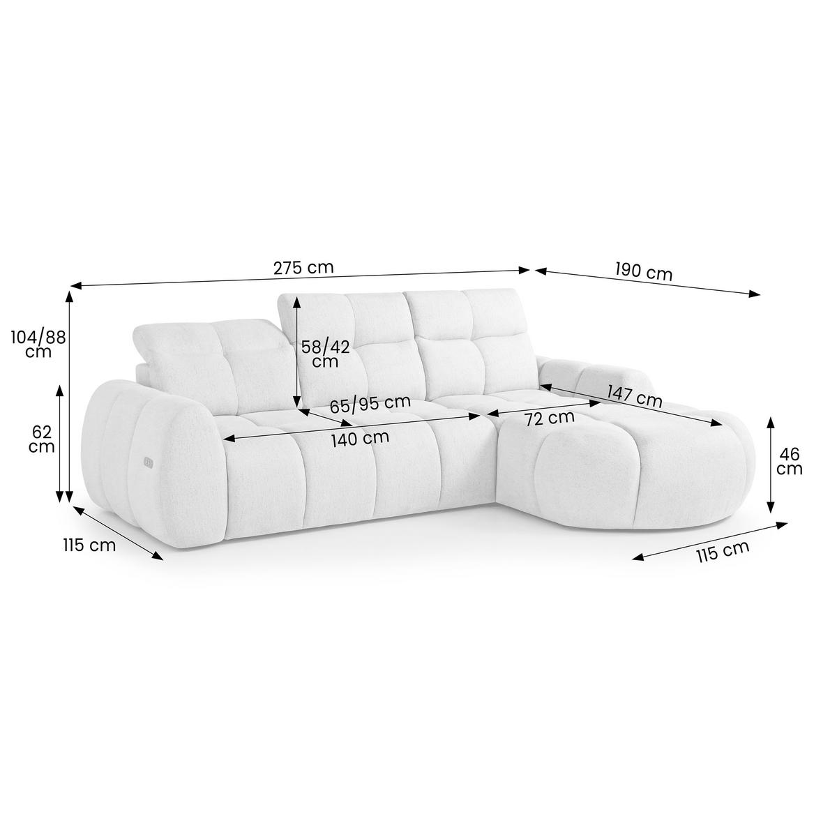 ECKSOFA Sorel Mini mit Automatisch verstellbarer Sitztiefe und Kopfstützen, rechts, Dunkielgrau - Dunkelgrau, Textil (275/190cm) - Beautysofa