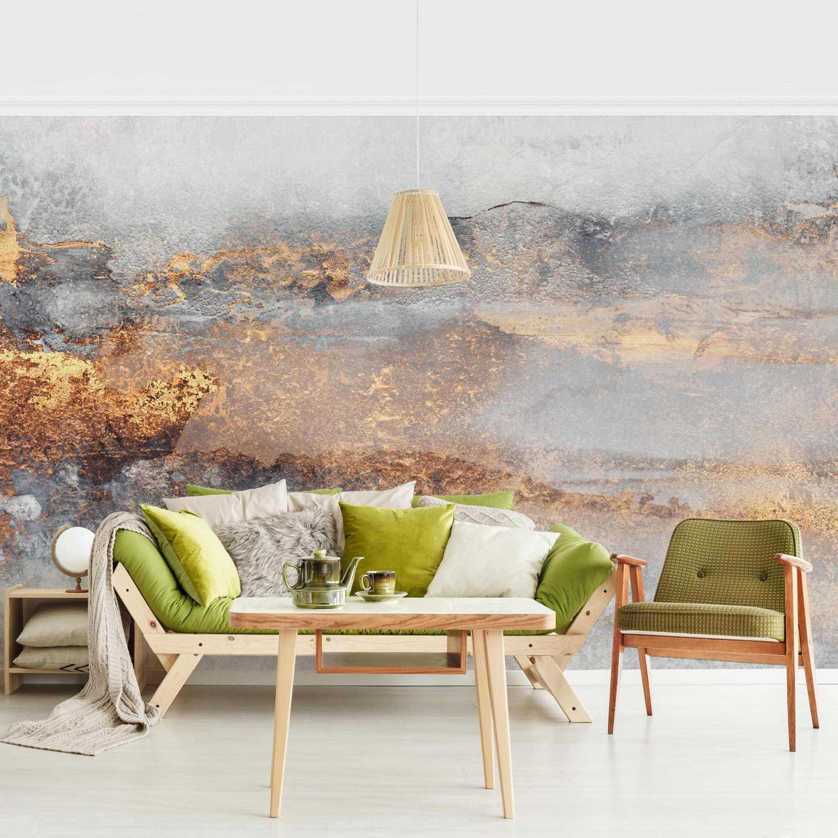 FOTOTAPETE Gold-Grauer Nebel 288/190 cm - Grau, Papier (288/190cm) - Bilderwelten