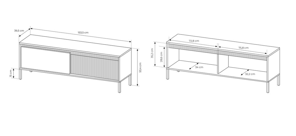 TV-LOWBOARD Cindy 154/53/40 cm - Schwarz, Holzwerkstoff/Metall (153.5/53.4/39.5cm) - WFL GROUP
