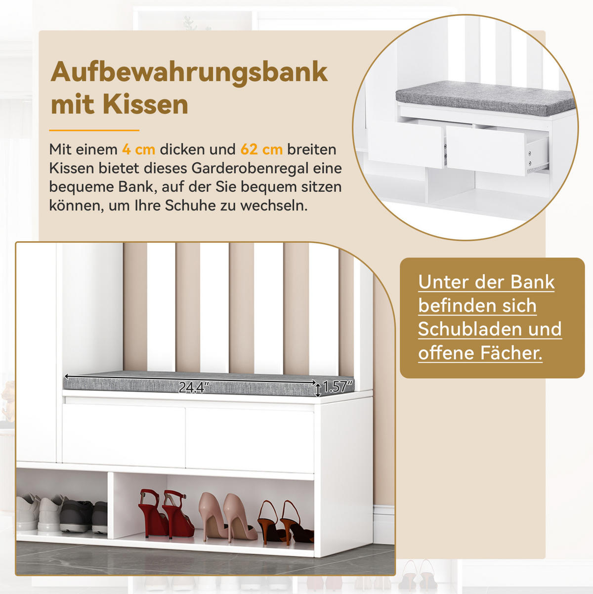 GARDEROBE 100/180/35 cm Weiß aus MDF mit Sitzbank - Weiß, Holzwerkstoff (35/180/100cm) - OKMYHOME