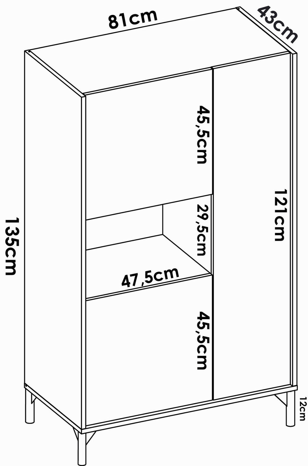 HIGHBOARD Holz-Effekt Eiche, Weiß 43x81h135 - Honigeiche/Weiß, Holzwerkstoff (81/135/43cm) - DMORA