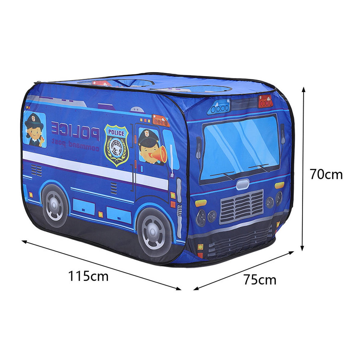KINDERZELT 115/75/70 cm Faltbar Polizeiauto-Motiv Polyester Blau - Blau, Kunststoff (115/75cm) - Livingandhome
