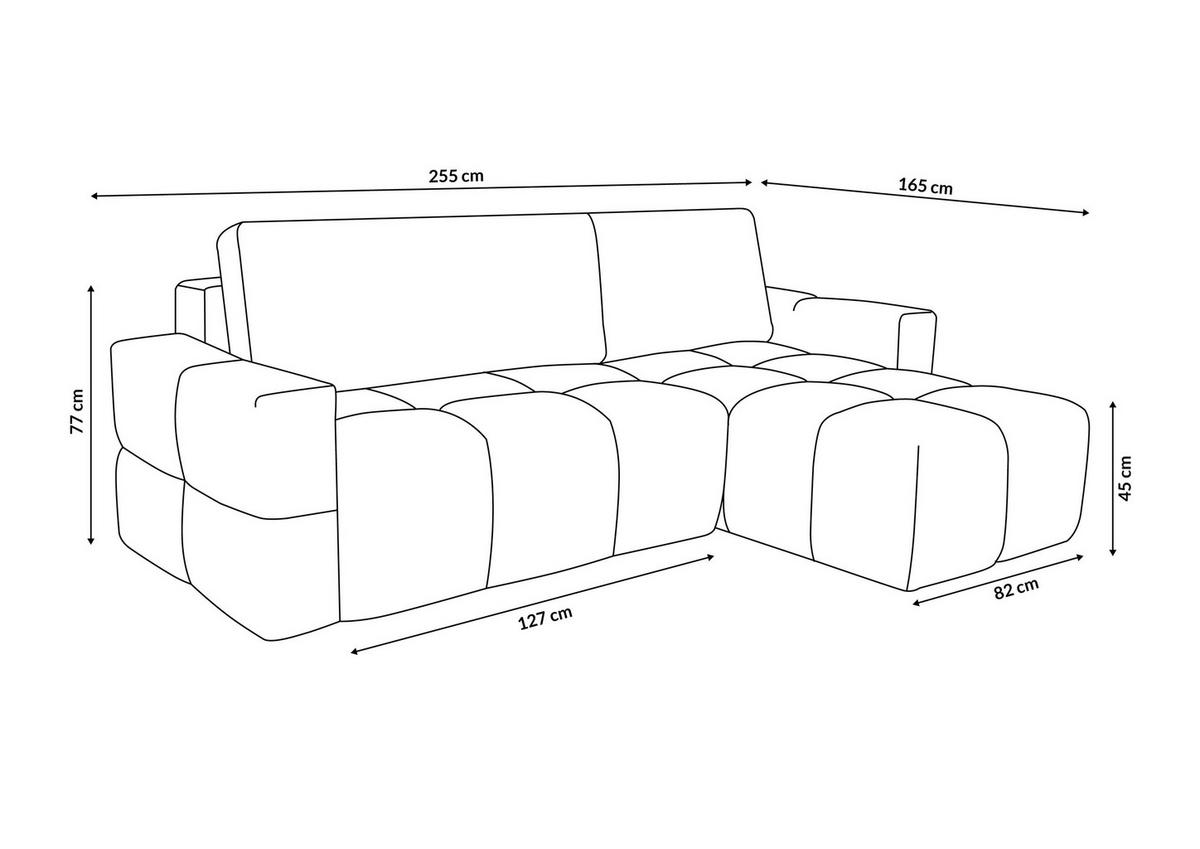 ECKSOFA LUSSO mit Schlaffunktion und Bettkasten, Farbe: Beige, Bouclé-Stoff, Ottomane Universal - Beige, Textil (255/165cm)
