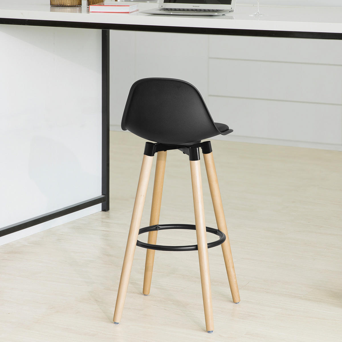 BARHOCKER Buche Schwarz - Naturfarben, Holzwerkstoff (39/92/41cm) - SoBuy