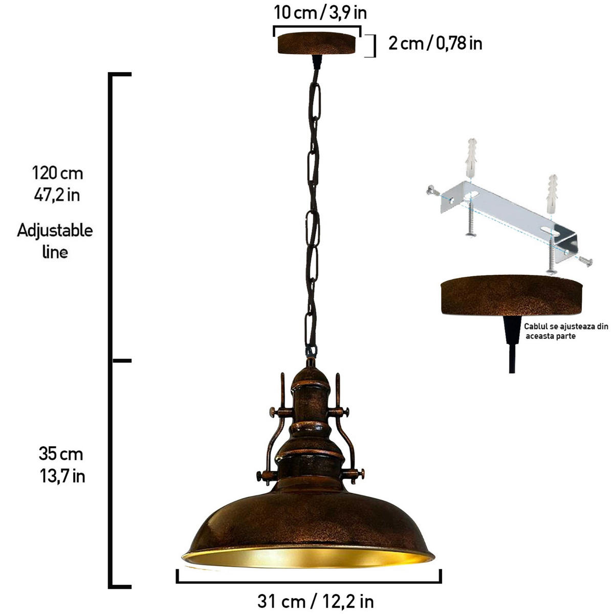 PENDELLECUHTE Vintage 31/35 cm - Goldfarben/Mokka, Metall (31/35cm)