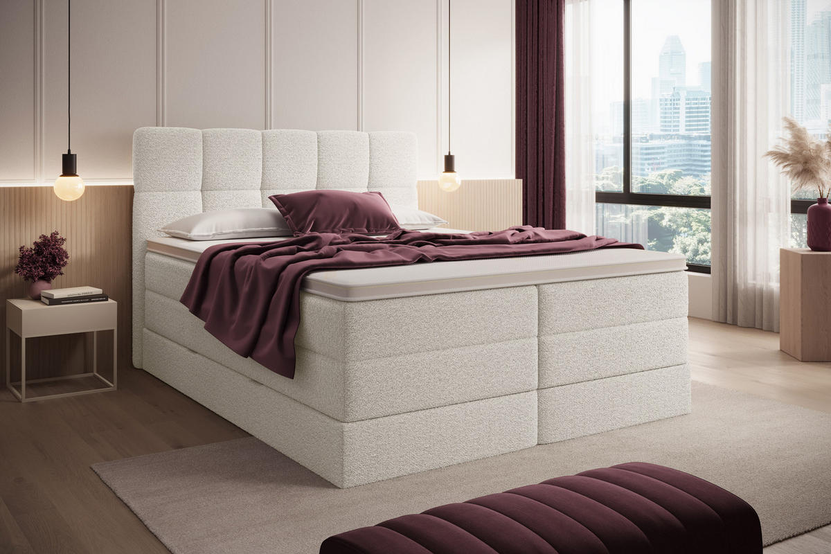 BOXSPRINGBETT Madison 1 creme 160/200 H3/H4 Boucle - Creme, Textil (160/200cm) - wonello