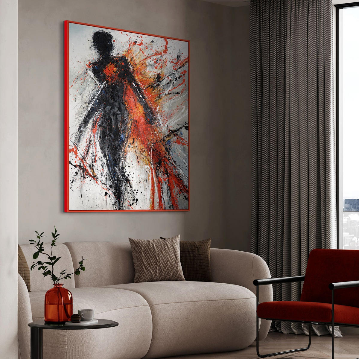 GEMÄLDE Flammende Anmut Schattenfugenrahmen Schwarz 120x80 cm - Schwarz, Holz (120/80cm) - YS-art gallery