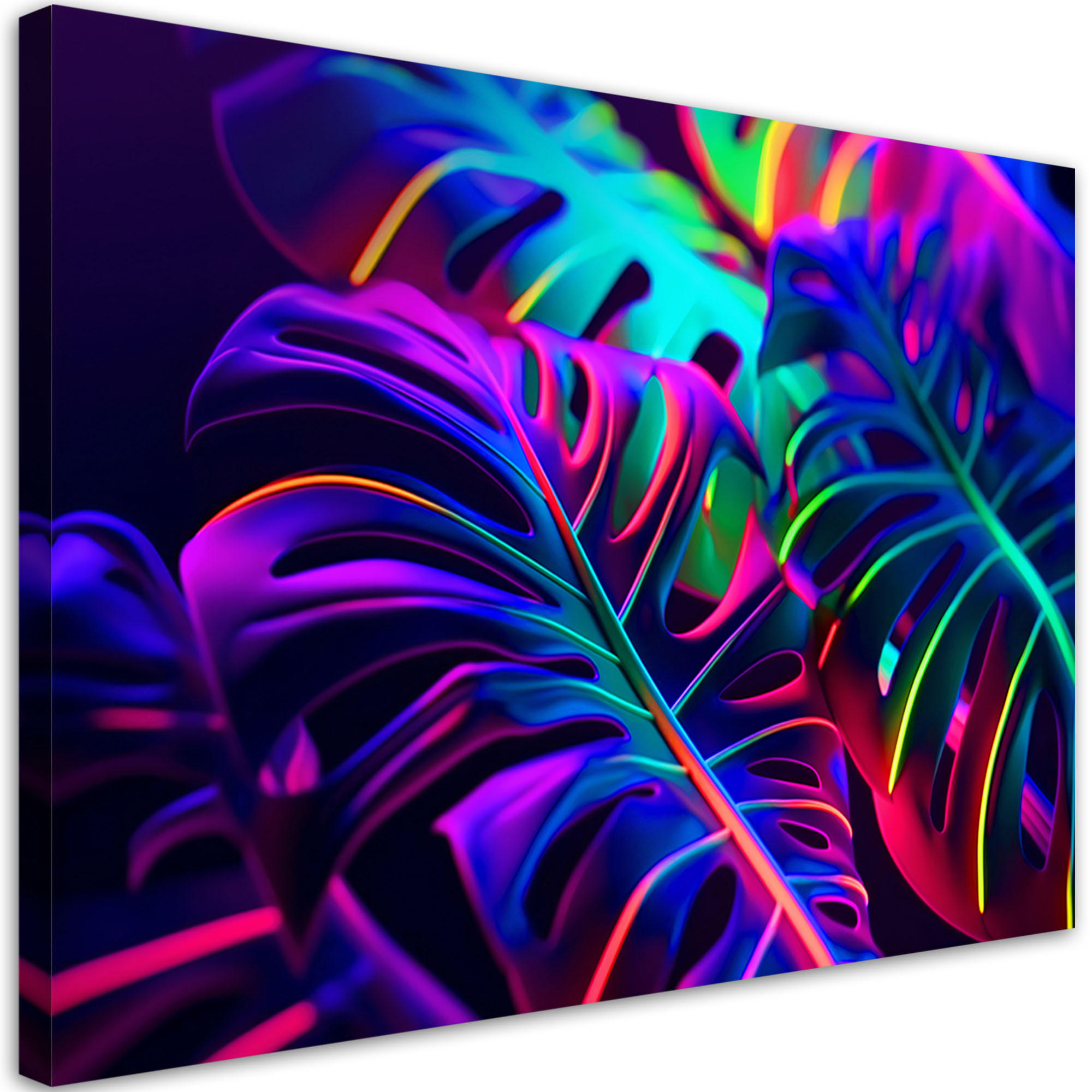 WANDBILD monstera blätter in neonfarben - Multicolor, Textil (60/40cm) - Feeby