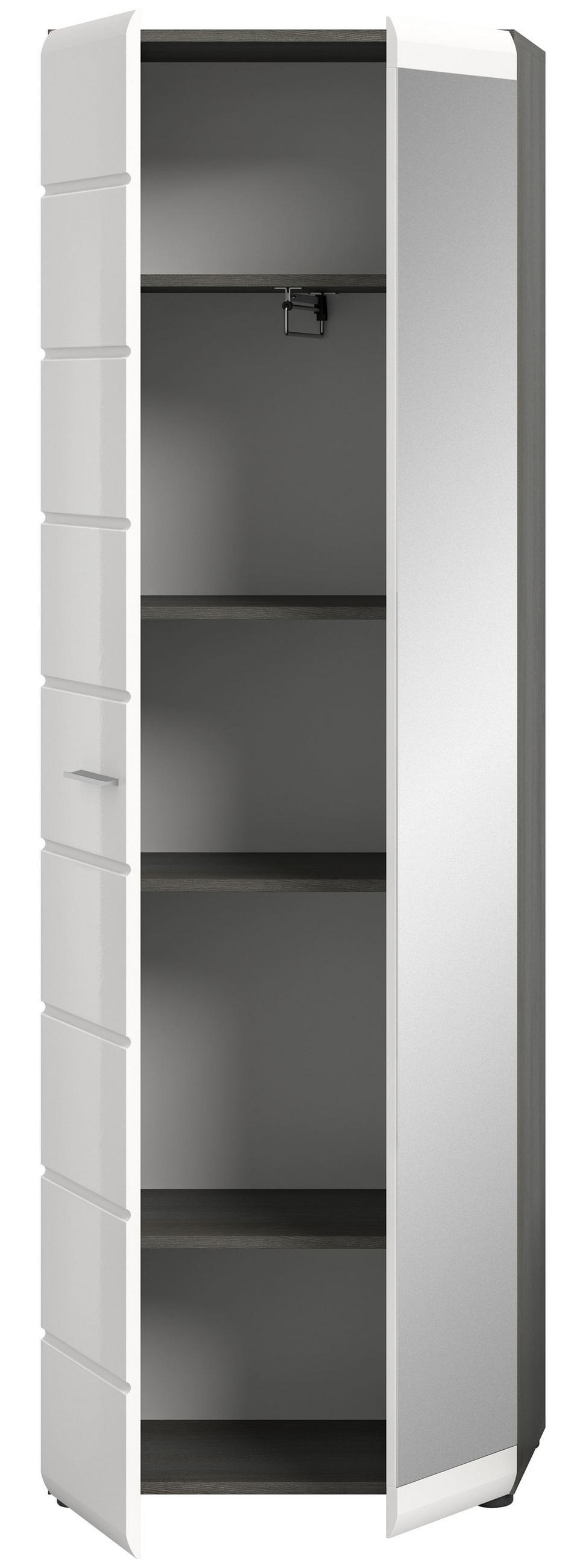 GARDEROBENSCHRANK SALSA (B/H/T: ca. 60/192/37 cm) in Rauchsilber Nachbildung/weiß hochglanz - Silberfarben, Holzwerkstoff (60/192/37cm)