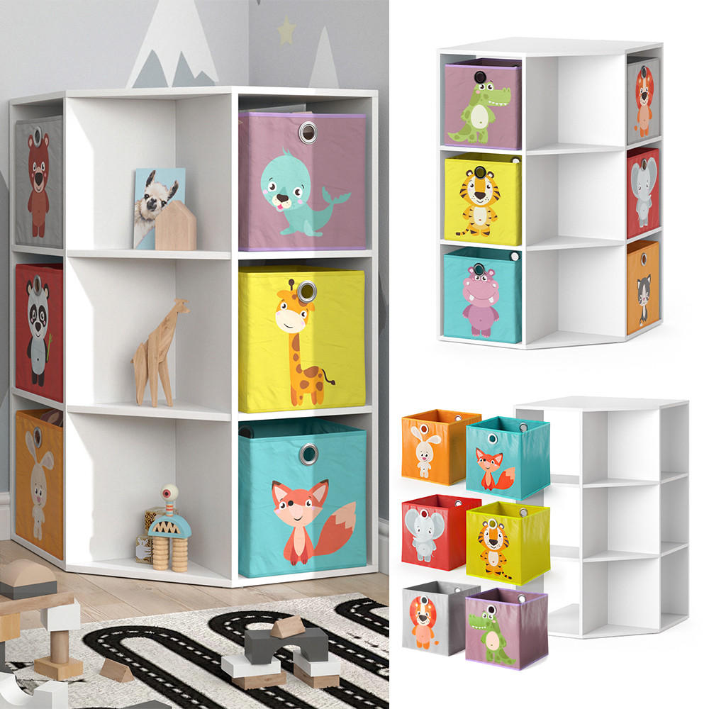 KINDERREGAL Luigi Weiß 64 x 107.8 cm mit 6 Faltboxen opt.1 - Weiß, Holzwerkstoff (64/107.8/64cm) - Vicco