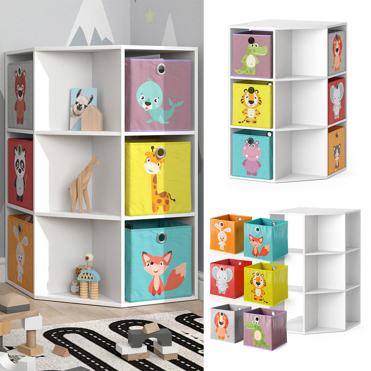 KINDERREGAL Luigi Weiß 64 x 107.8 cm mit 6 Faltboxen opt.1 - Weiß, Holzwerkstoff (64/107.8/64cm) - Vicco