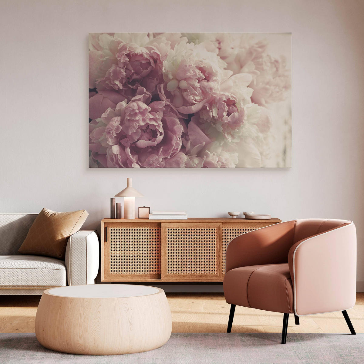 LEINWANDBILD Pfingstrosen Blumen 3D Pflanzen Natur 100x70 - Beige/Weiß, Textil (100/70cm) - Muralo