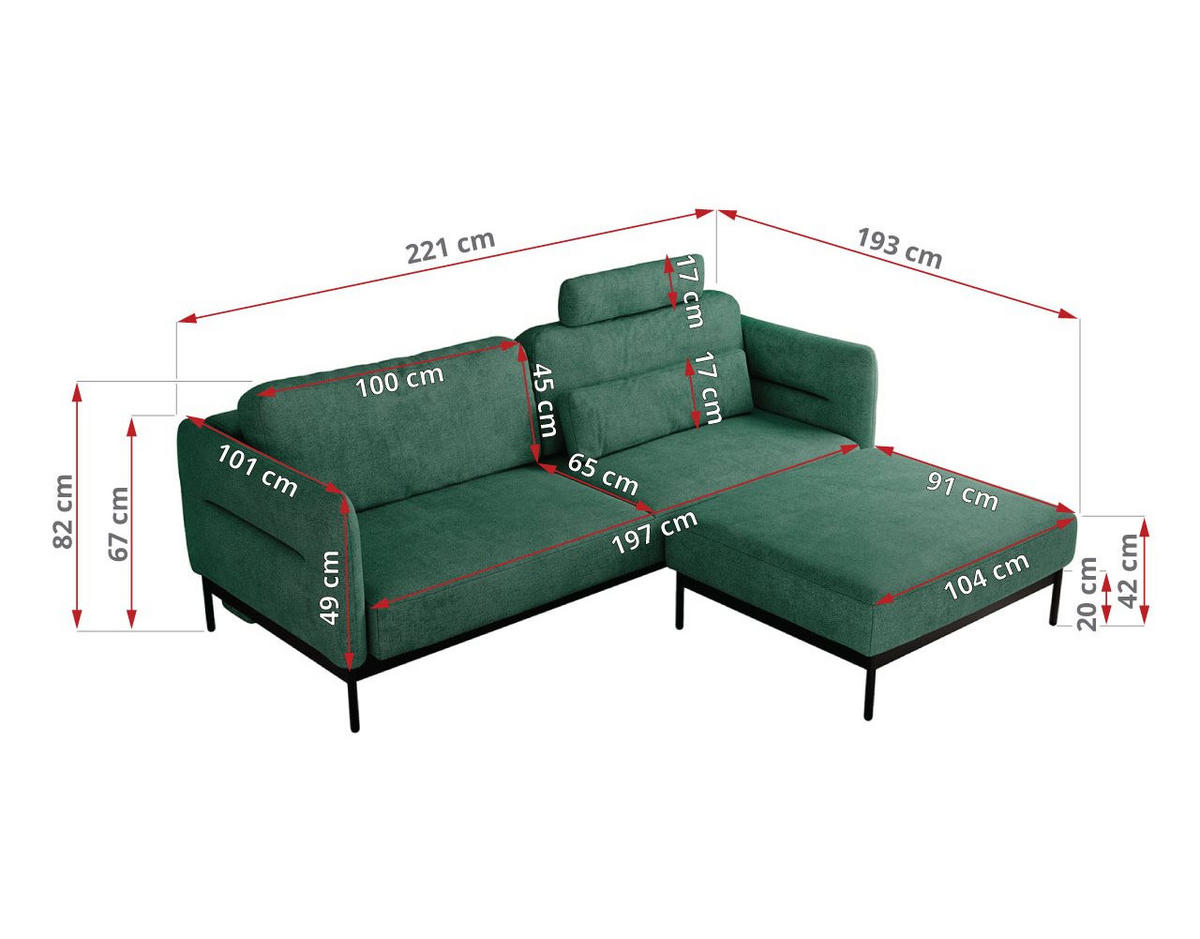 SCHLAFSOFA SALENTO Grün Struktur - Schwarz/Grün, Textil/Metall (221/82/193cm) - MKS