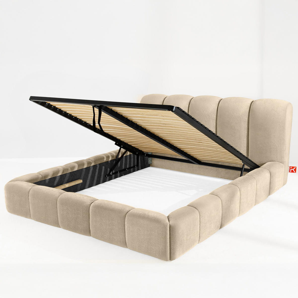 POLSTERBETT MERIDE Chenille, Beige - Beige/Schwarz, Holz/Textil (200/200cm) - KONSIMO®