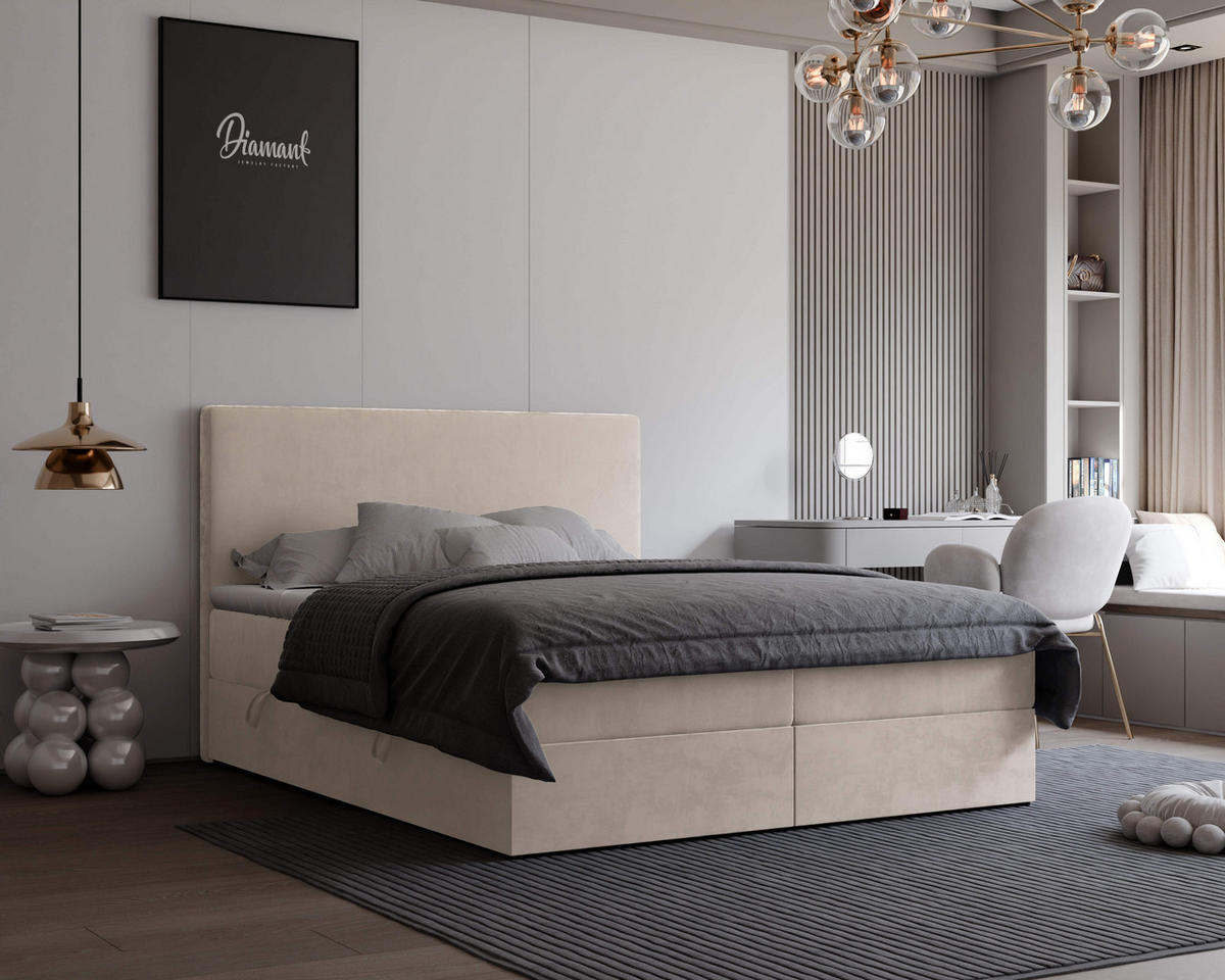 BOXBETT 140x200 cm mit Topper - Creme, Holzwerkstoff/Textil (140/200cm) - Idohome