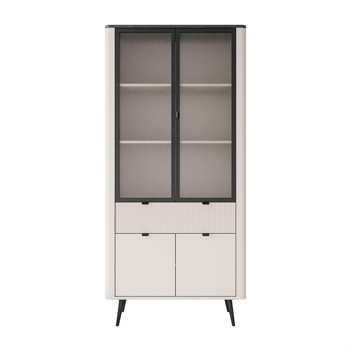 BREITE Vitrine AUTUMN 2D2W1S mit Schublade, Kaschmir / Grauer Stein - Beige, Holzwerkstoff (90/191/40cm) - Lookway