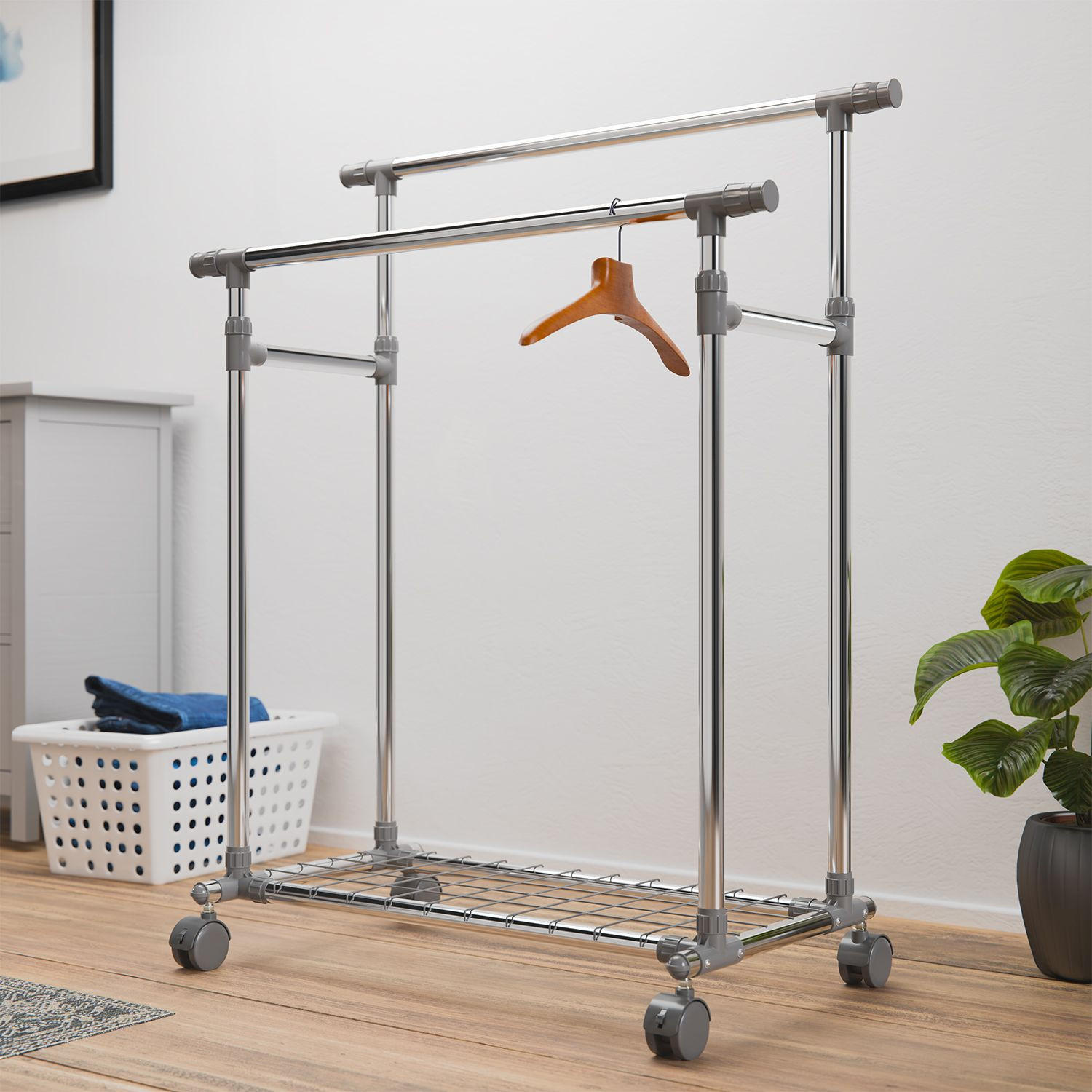 KLEIDERSTÄNDER silber 360° frei drehbare Räder - Silberfarben, Metall (153/160/43cm) - Juskys