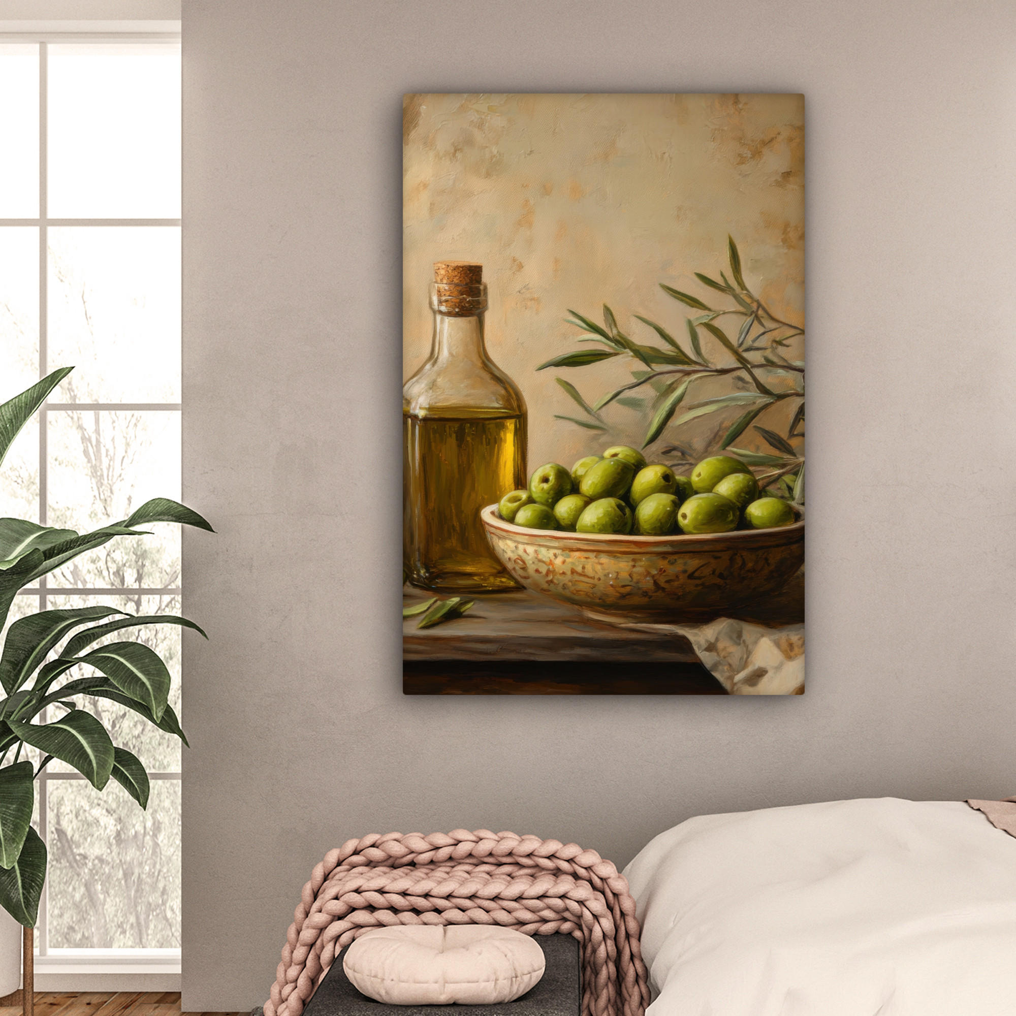 LEINWANDBILD Oliven - Stilleben - Vintage 80x120 cm - Olivgrün, Textil (80/120cm) - MuchoWow