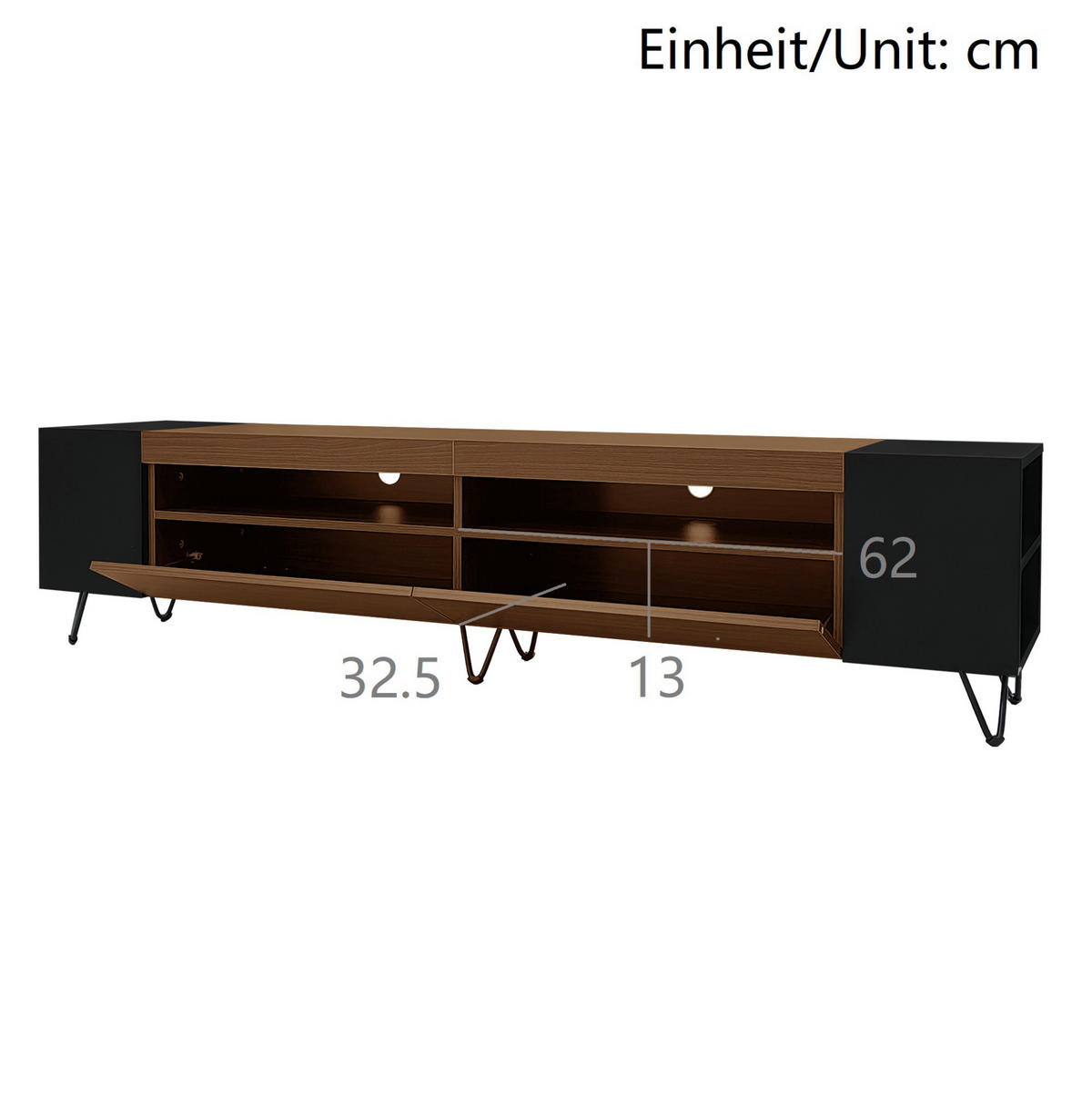 NÍZKÁ komoda, 180/36/43 cm černá/dřevodekor, s úložným prostorem - černá, kompozitní dřevo (180/43/36cm) - BEAOK
