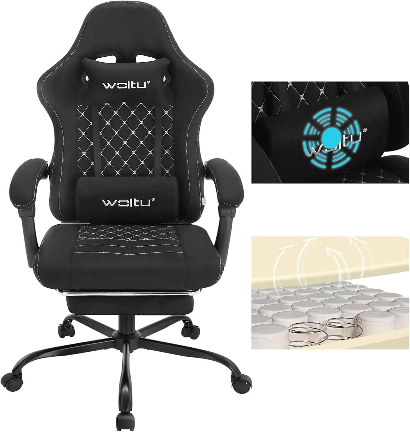 GAMINGSTUHL mit Massagefunktion, Computerstuhl Ergonomisch - Schwarz, Kunststoff/Textil (70/127/70cm) - Woltu