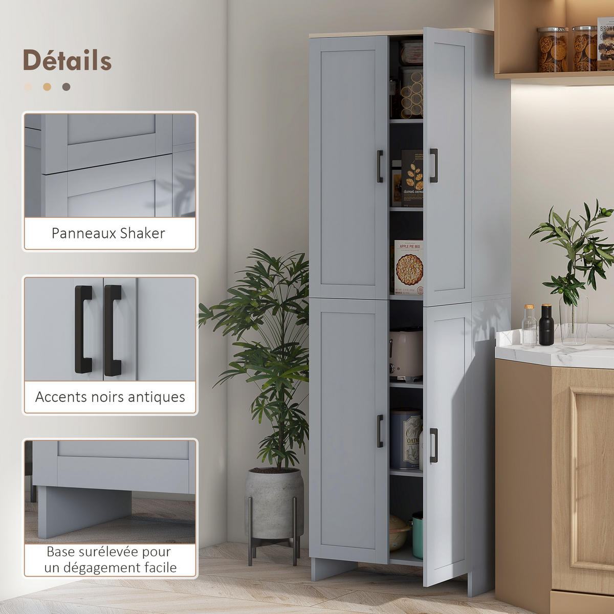 HIGHBOARD DE-11104 4 Türen mit verstellbaren Böden Grau - Grau, Holzwerkstoff (30/170.5/60cm) - ComfortXL