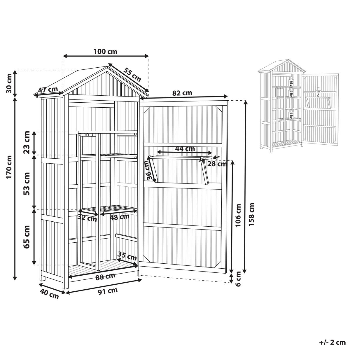 GARTENSCHRANK Akazienholz braun 200/100 cm Savoca - Braun/Grau, Holz (100/200/40cm) - Beliani